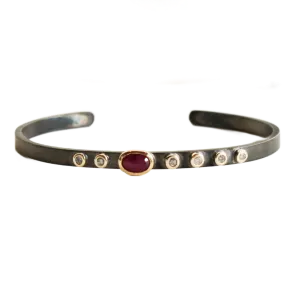 Ruby & Diamond Rhodium Cuff
