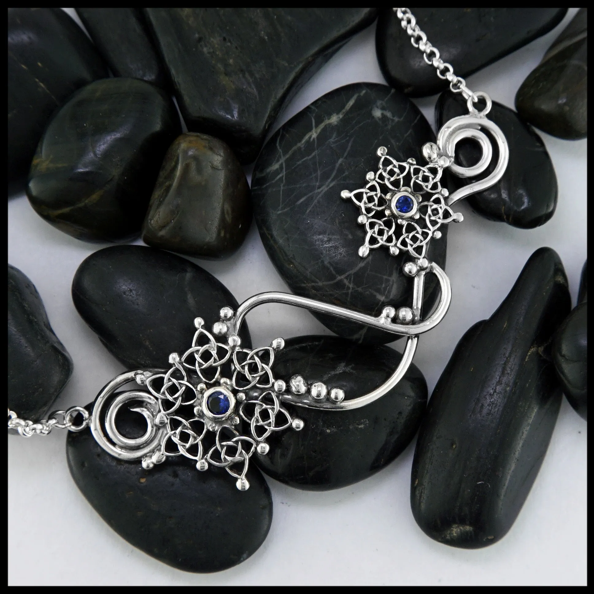 Sapphire Snowflake Bar Necklace