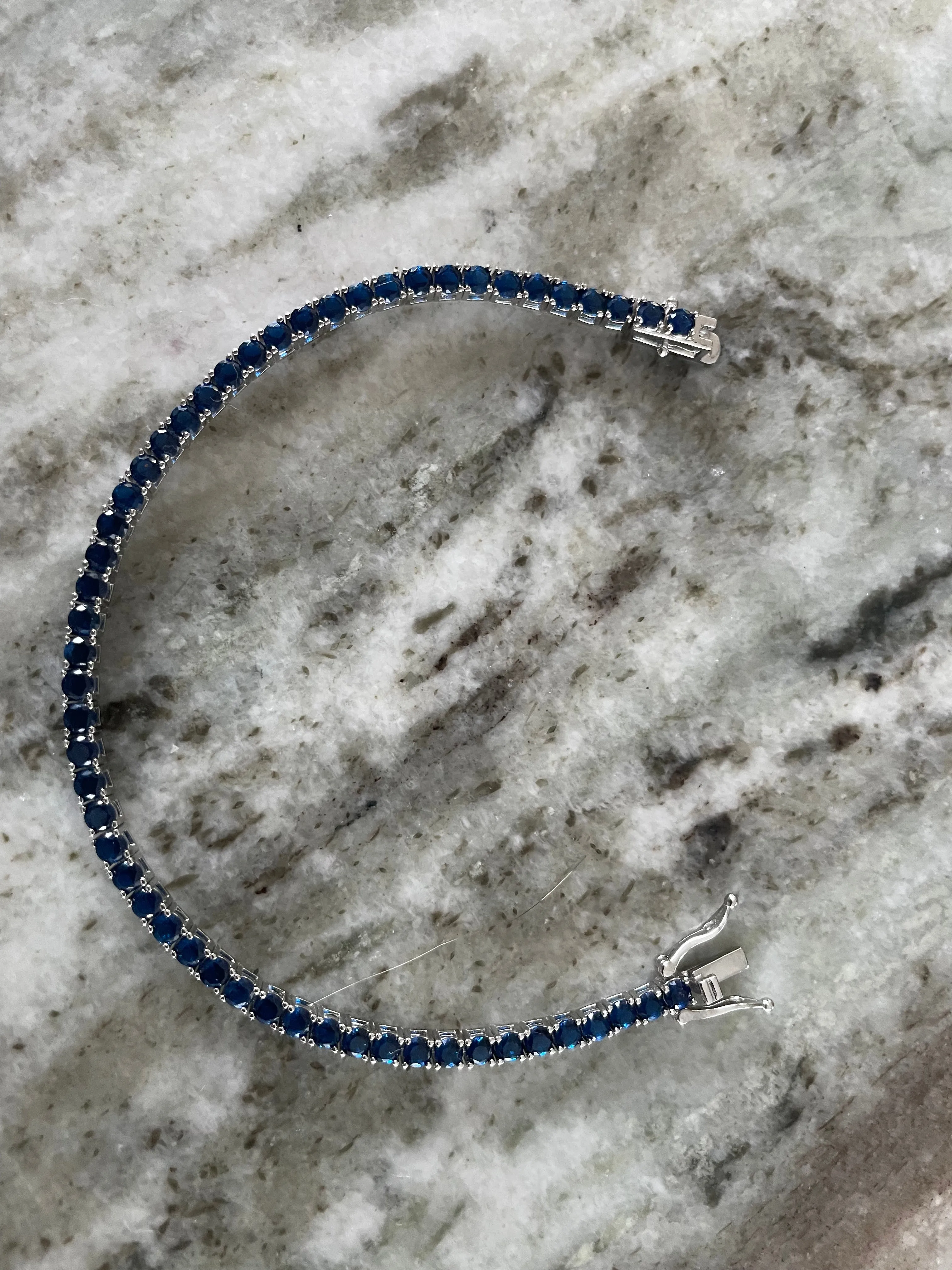 Sapphire Tennis Bracelet Solid 925 Sterling Silver Tennis Bracelet 19cm