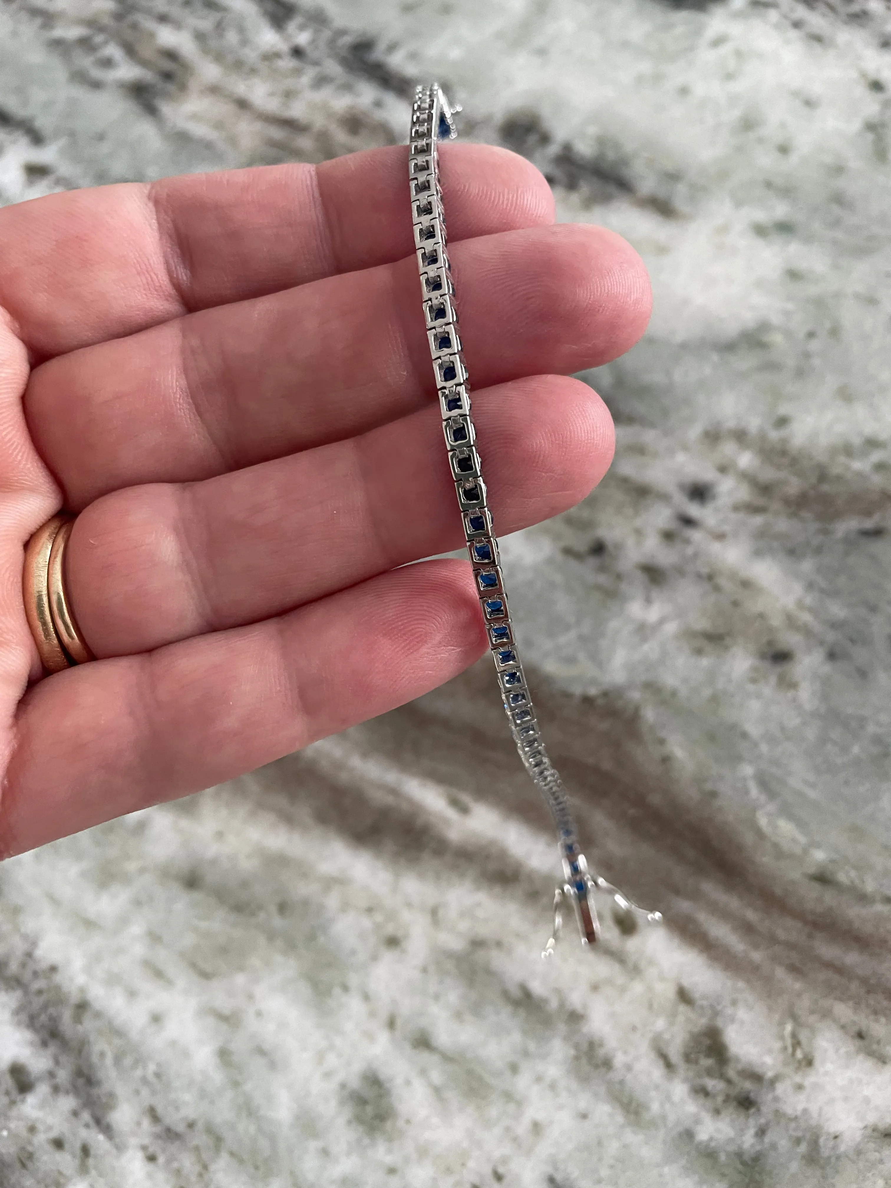 Sapphire Tennis Bracelet Solid 925 Sterling Silver Tennis Bracelet 19cm