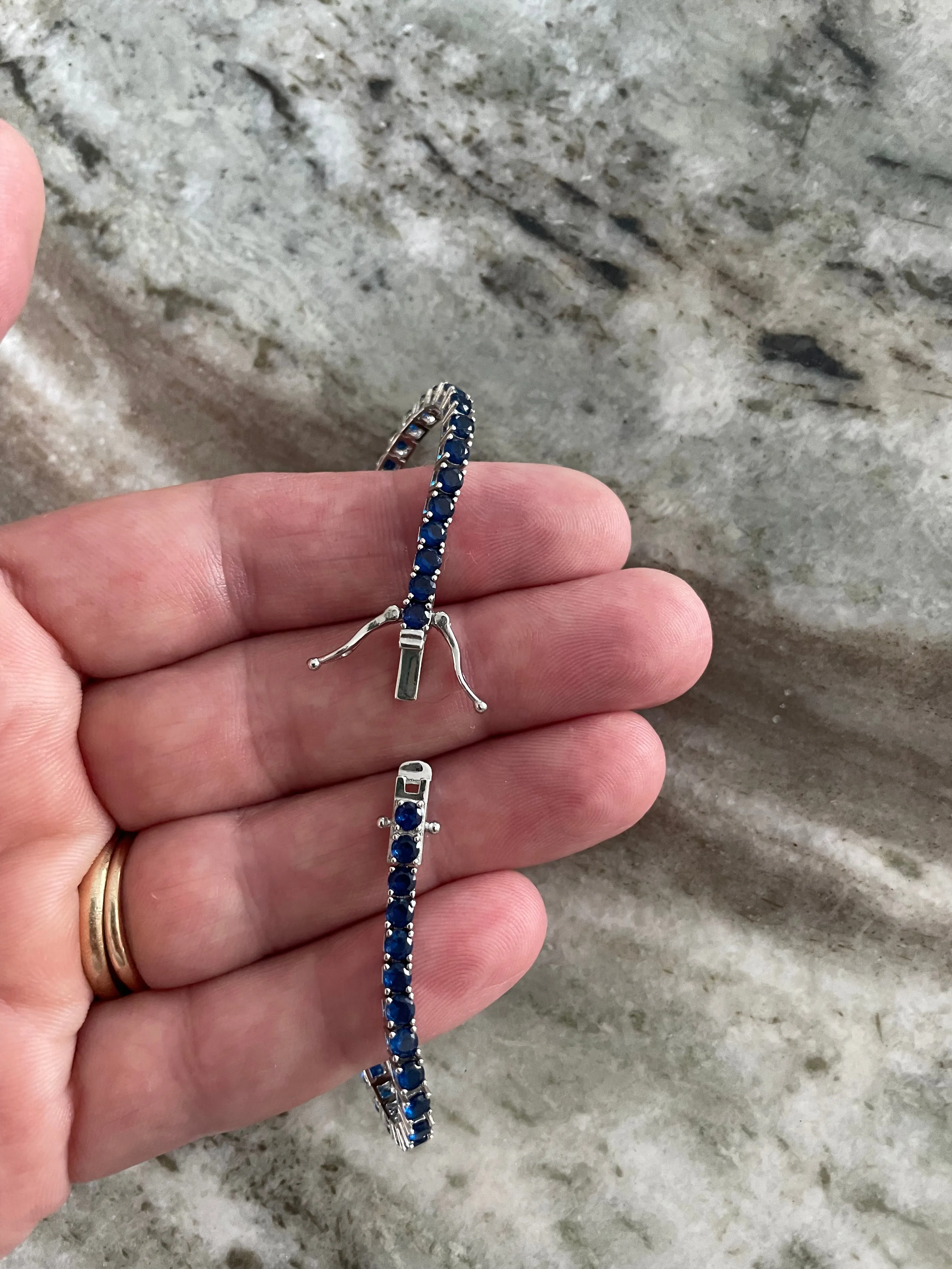 Sapphire Tennis Bracelet Solid 925 Sterling Silver Tennis Bracelet 19cm