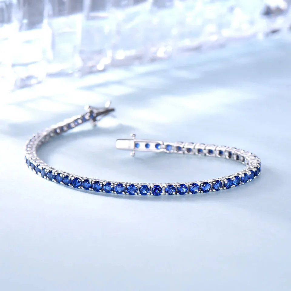 Sapphire Tennis Bracelet Solid 925 Sterling Silver Tennis Bracelet 19cm