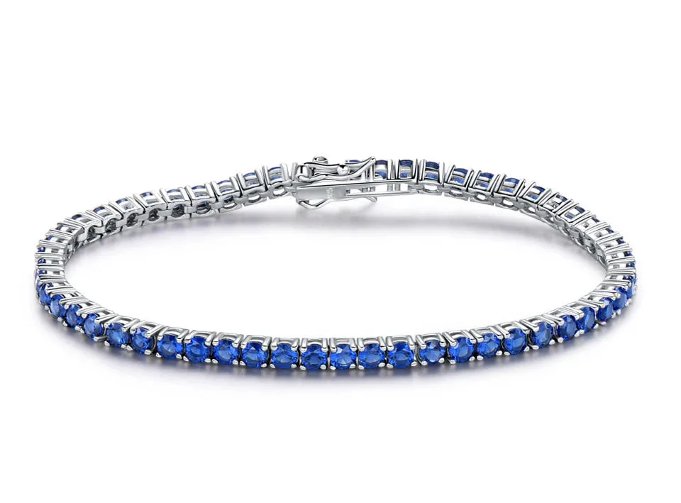 Sapphire Tennis Bracelet Solid 925 Sterling Silver Tennis Bracelet 19cm