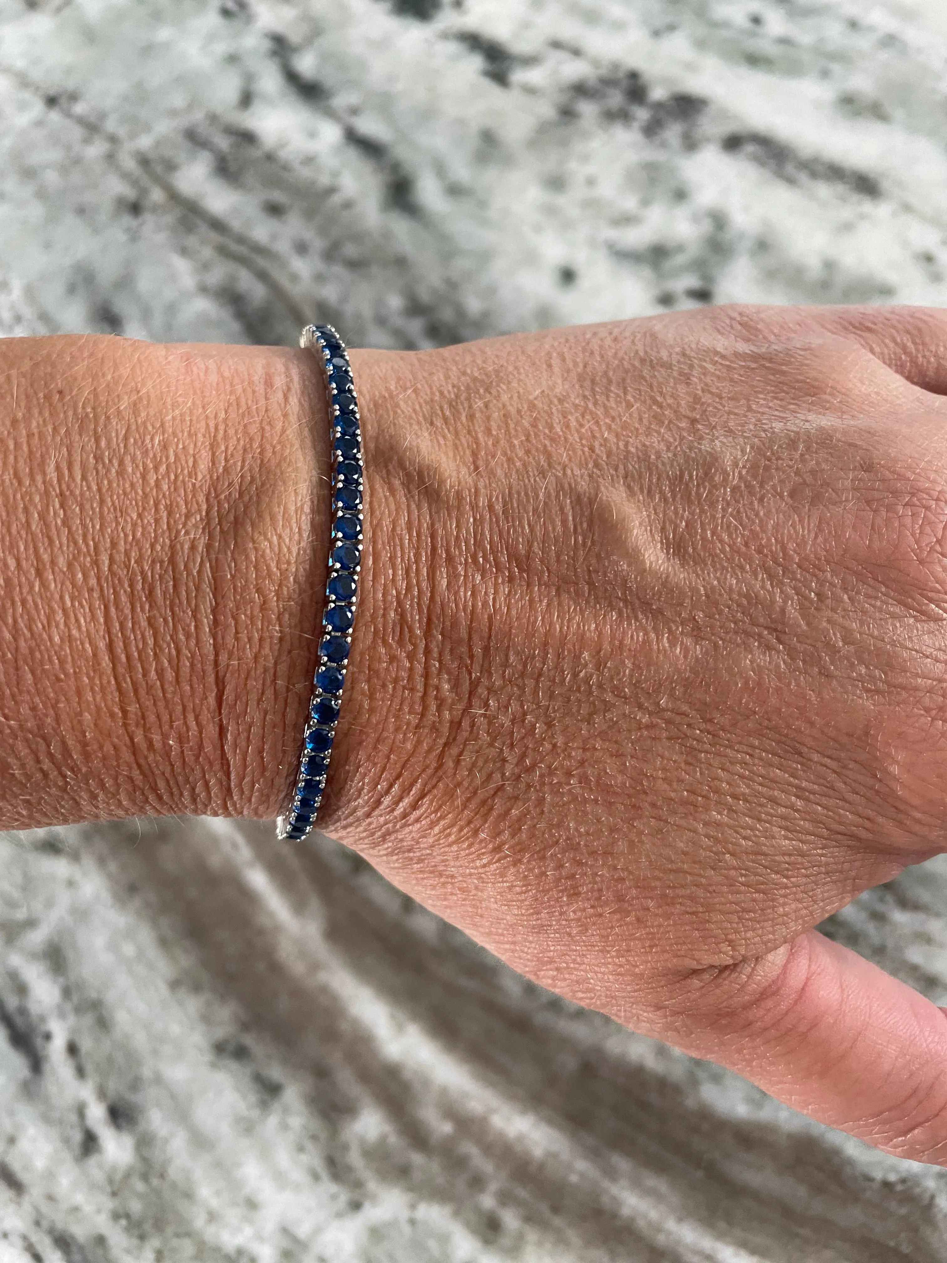 Sapphire Tennis Bracelet Solid 925 Sterling Silver Tennis Bracelet 19cm
