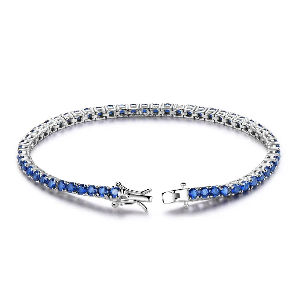 Sapphire Tennis Bracelet Solid 925 Sterling Silver Tennis Bracelet 19cm
