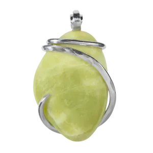 Serpentine Handmade Stone Pendant Wrapped in Silver