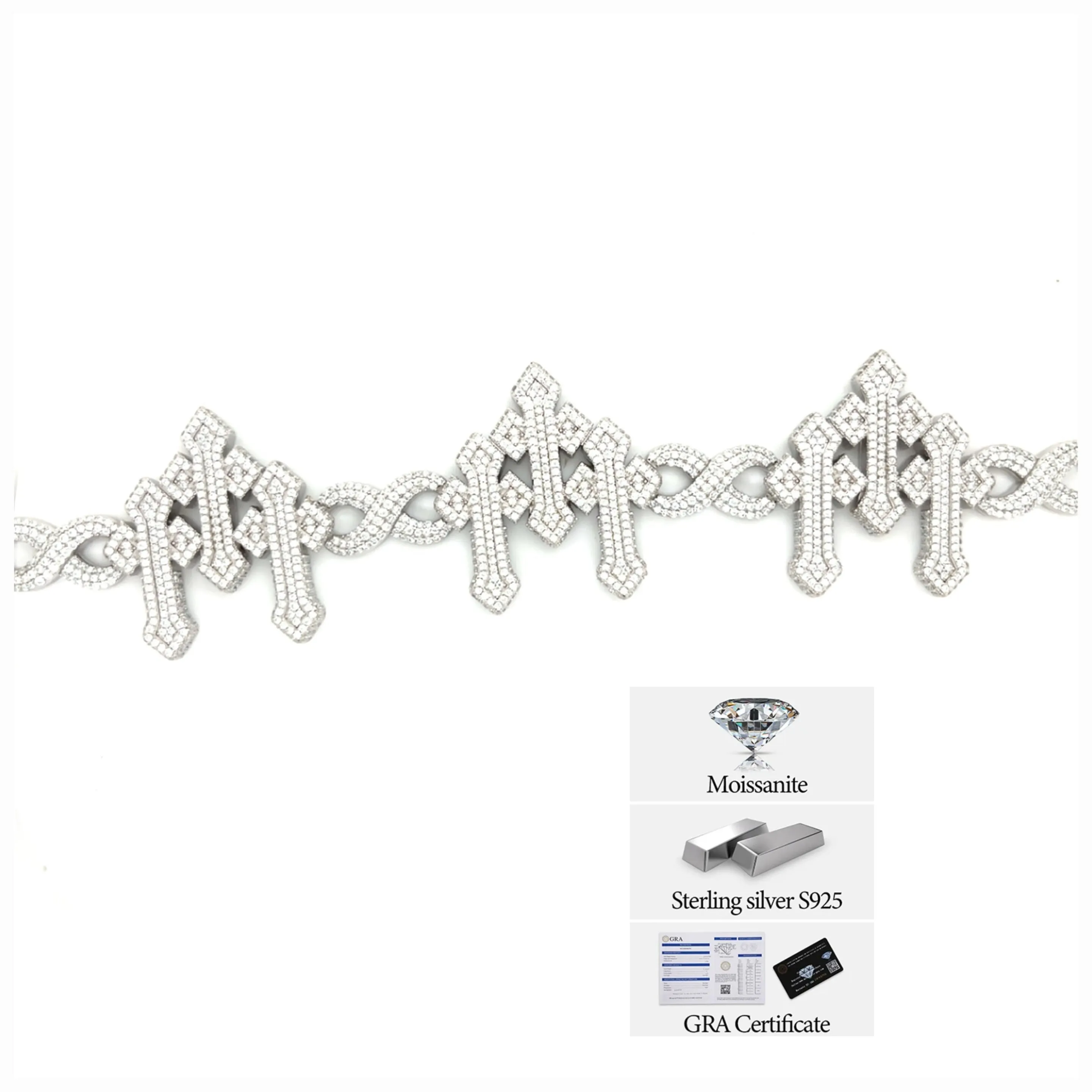 Silver 14.25CT Lab-Created Moissanite Infinity Three Crosses 8.5" Bracelet - M300019