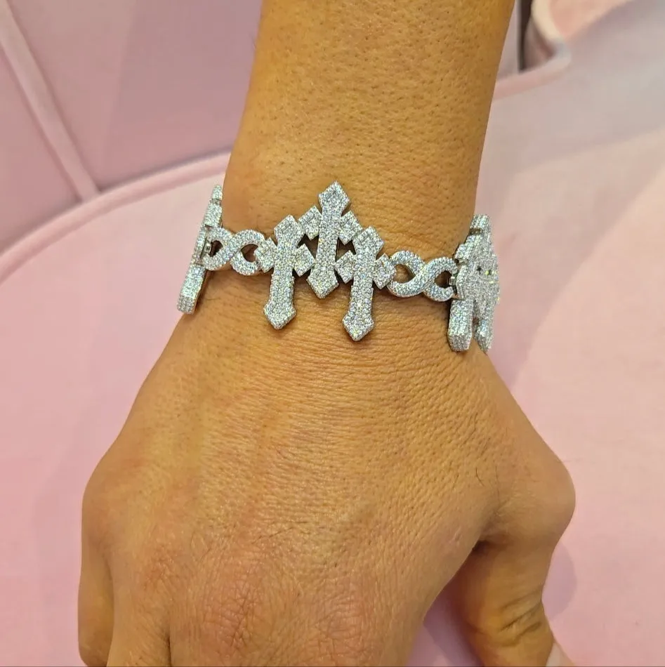 Silver 14.25CT Lab-Created Moissanite Infinity Three Crosses 8.5" Bracelet - M300019
