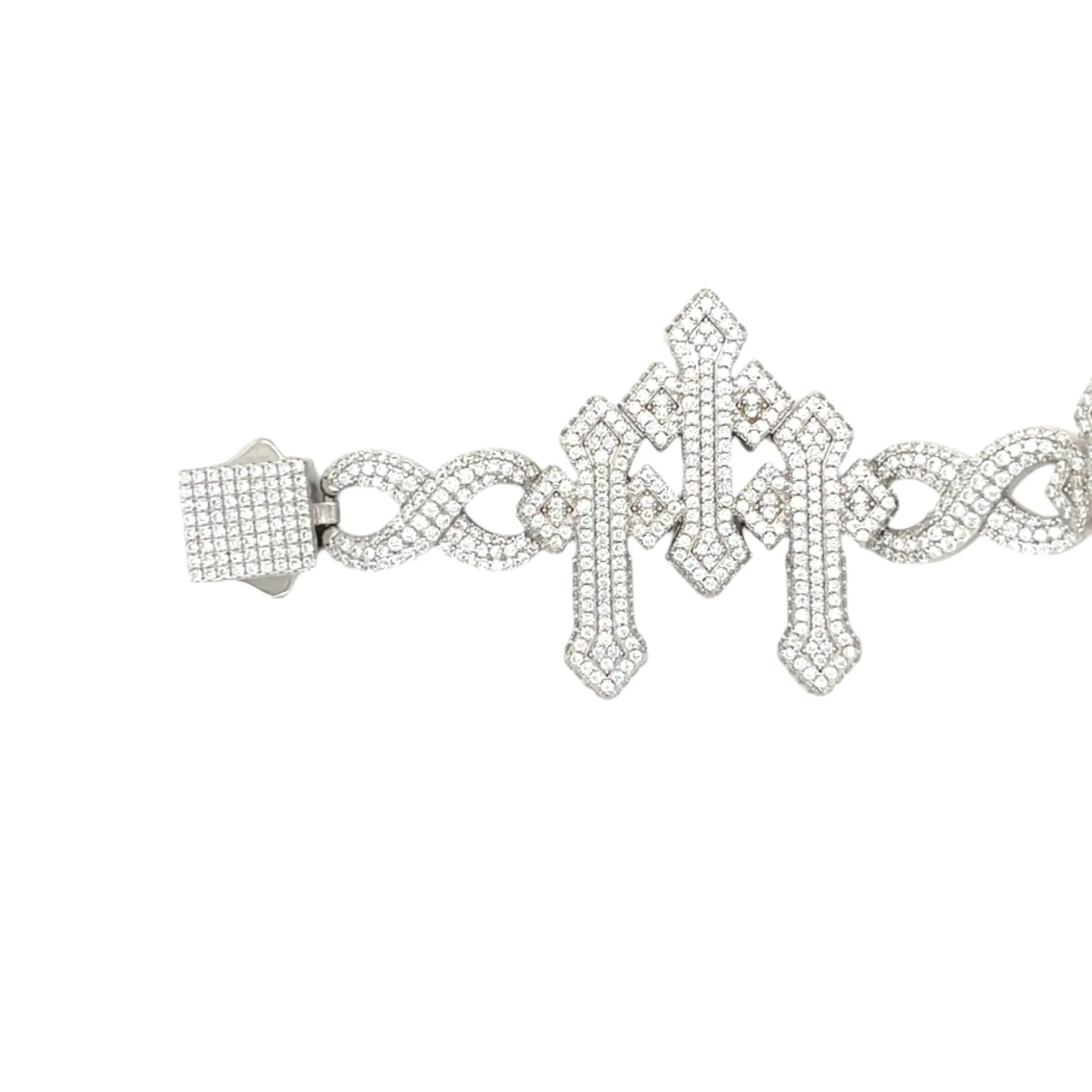 Silver 14.25CT Lab-Created Moissanite Infinity Three Crosses 8.5" Bracelet - M300019