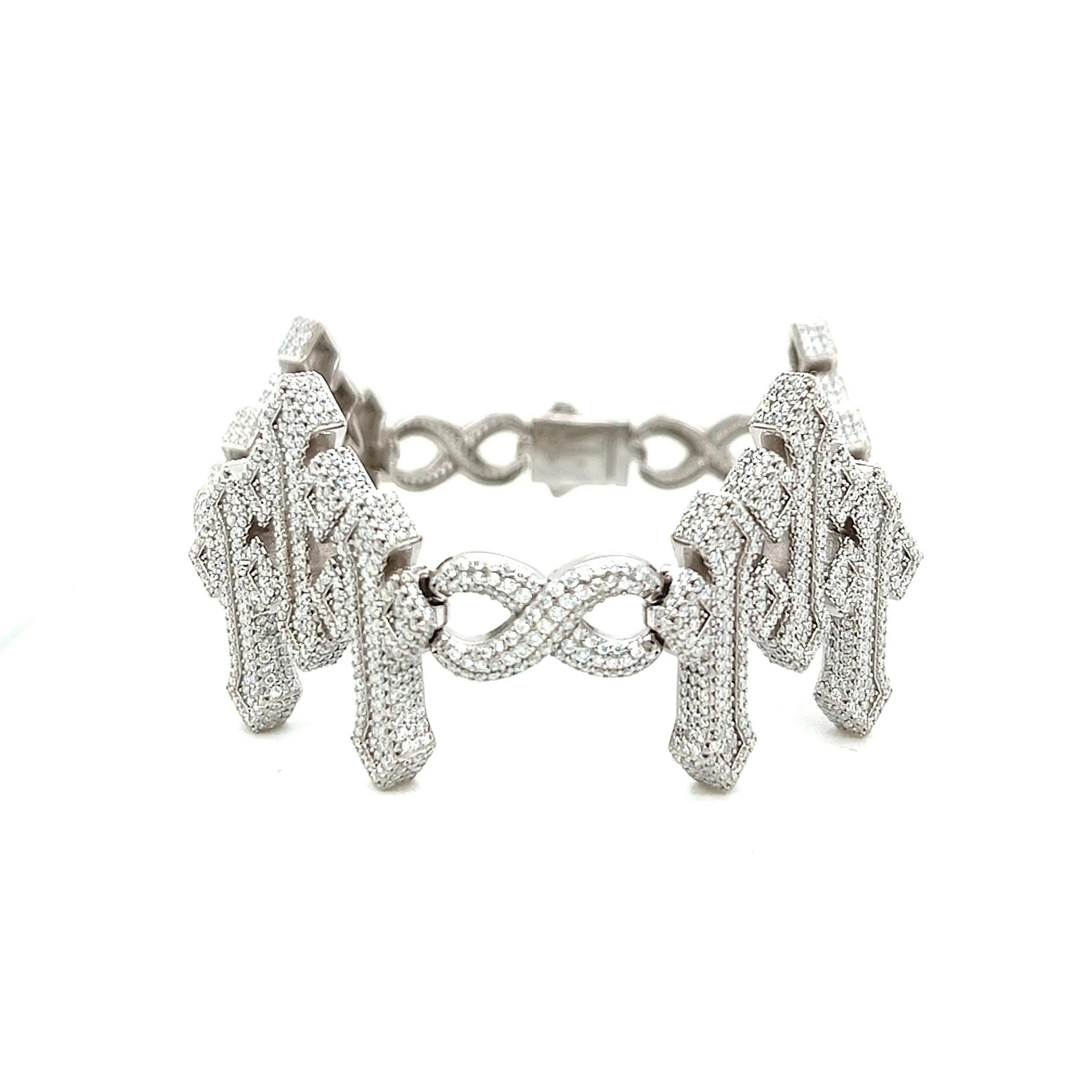 Silver 14.25CT Lab-Created Moissanite Infinity Three Crosses 8.5" Bracelet - M300019