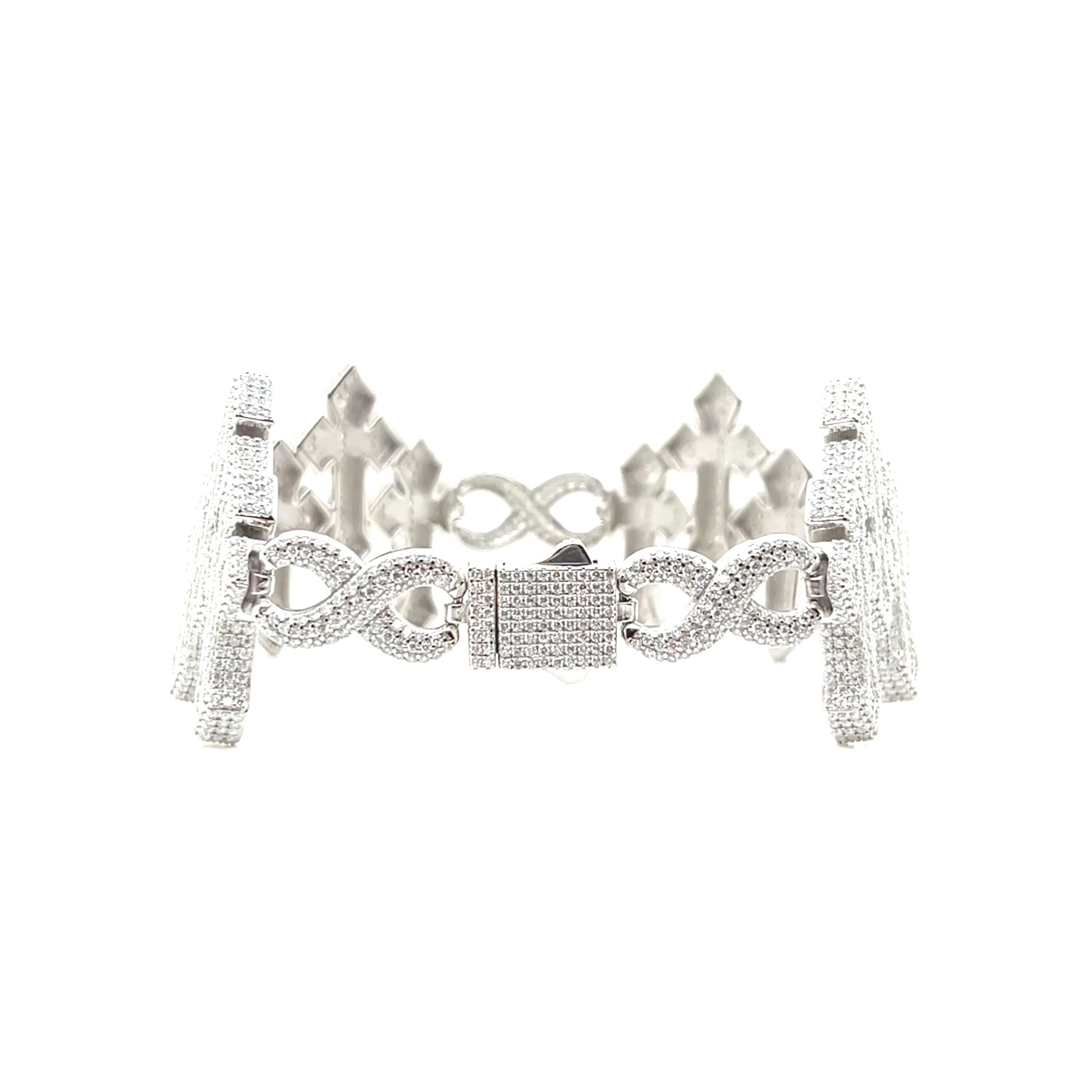 Silver 14.25CT Lab-Created Moissanite Infinity Three Crosses 8.5" Bracelet - M300019
