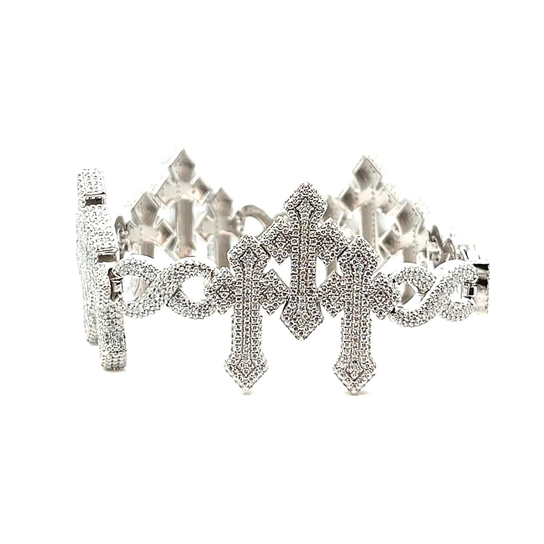 Silver 14.25CT Lab-Created Moissanite Infinity Three Crosses 8.5" Bracelet - M300019