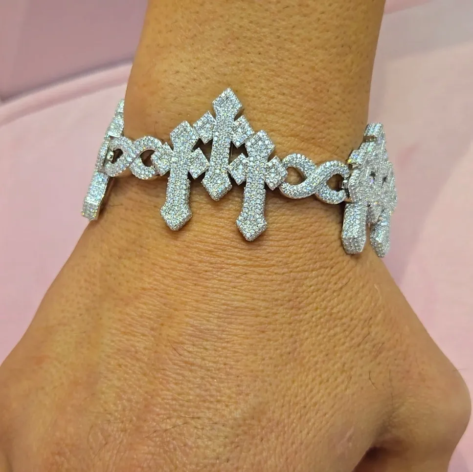 Silver 14.25CT Lab-Created Moissanite Infinity Three Crosses 8.5" Bracelet - M300019