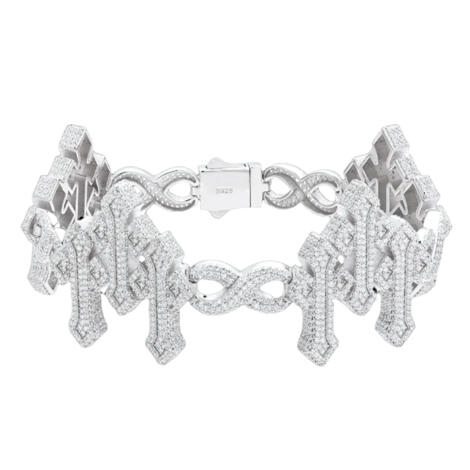 Silver 14.25CT Lab-Created Moissanite Infinity Three Crosses 8.5" Bracelet - M300019