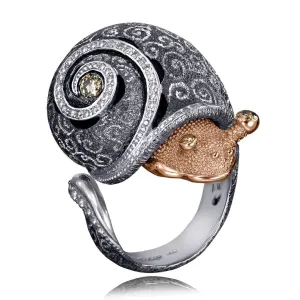 Silver & Gold Codi The Snail Swirl Ring with Diamonds