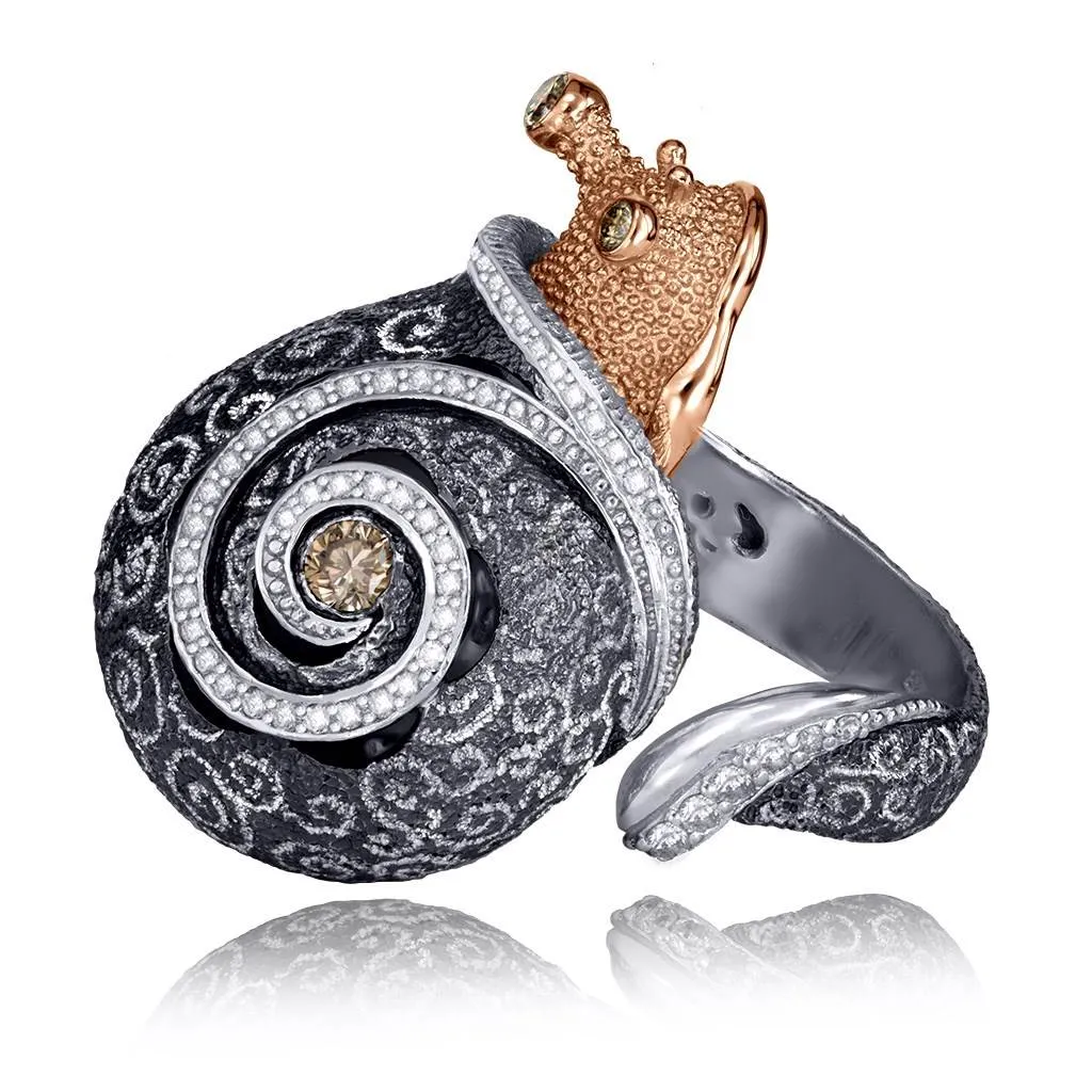 Silver & Gold Codi The Snail Swirl Ring with Diamonds