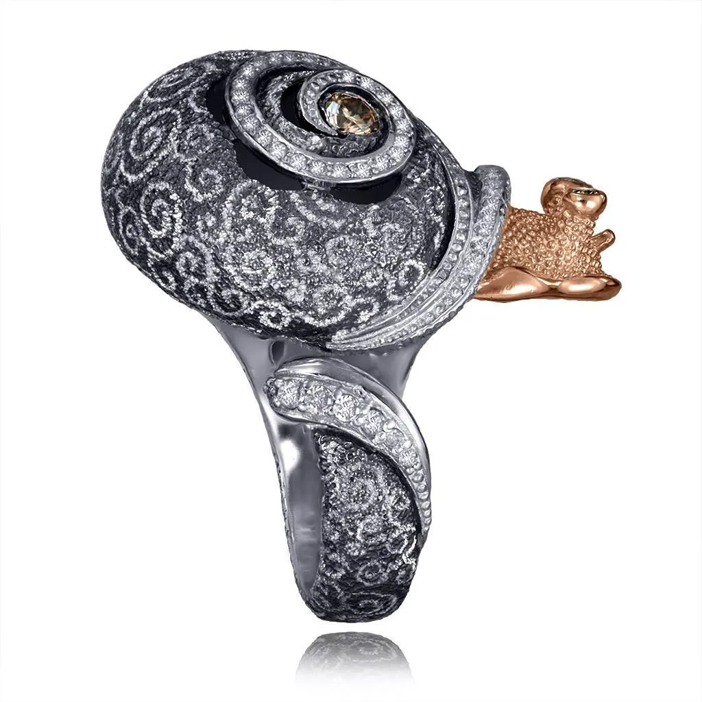 Silver & Gold Codi The Snail Swirl Ring with Diamonds