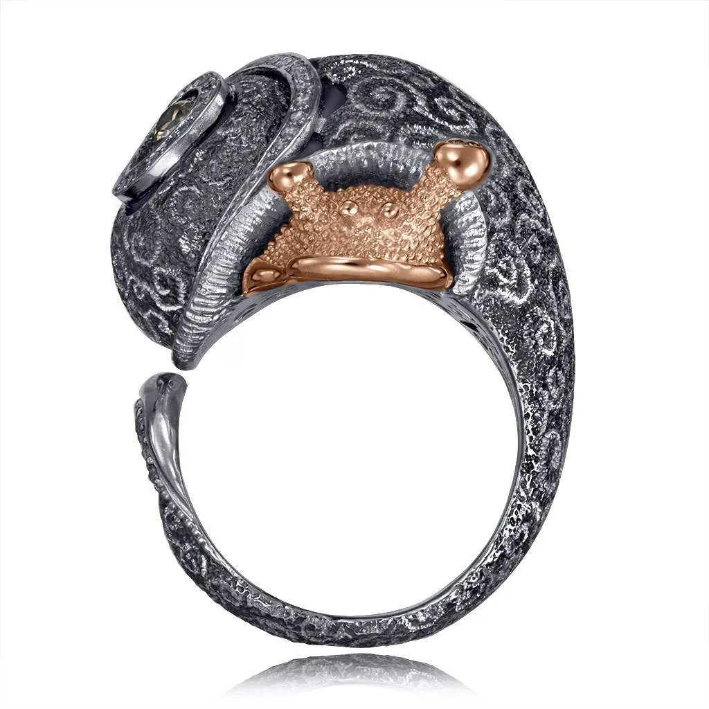 Silver & Gold Codi The Snail Swirl Ring with Diamonds