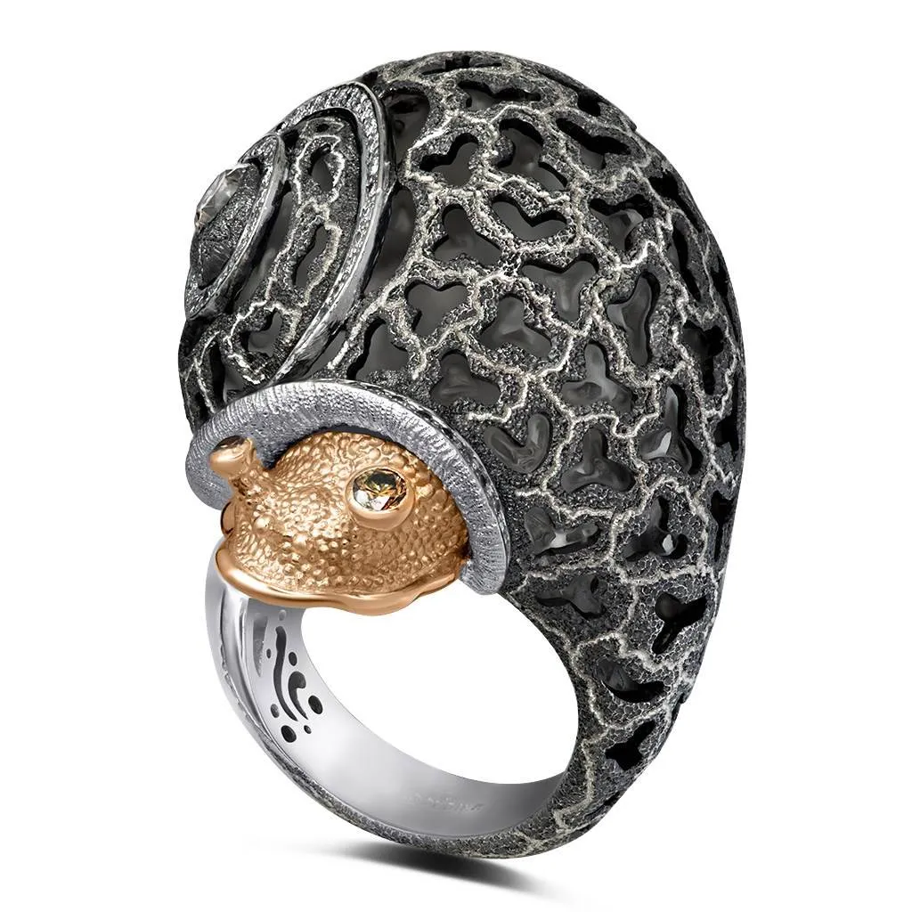Silver & Gold Grand Codi The Snail Ring with Diamonds