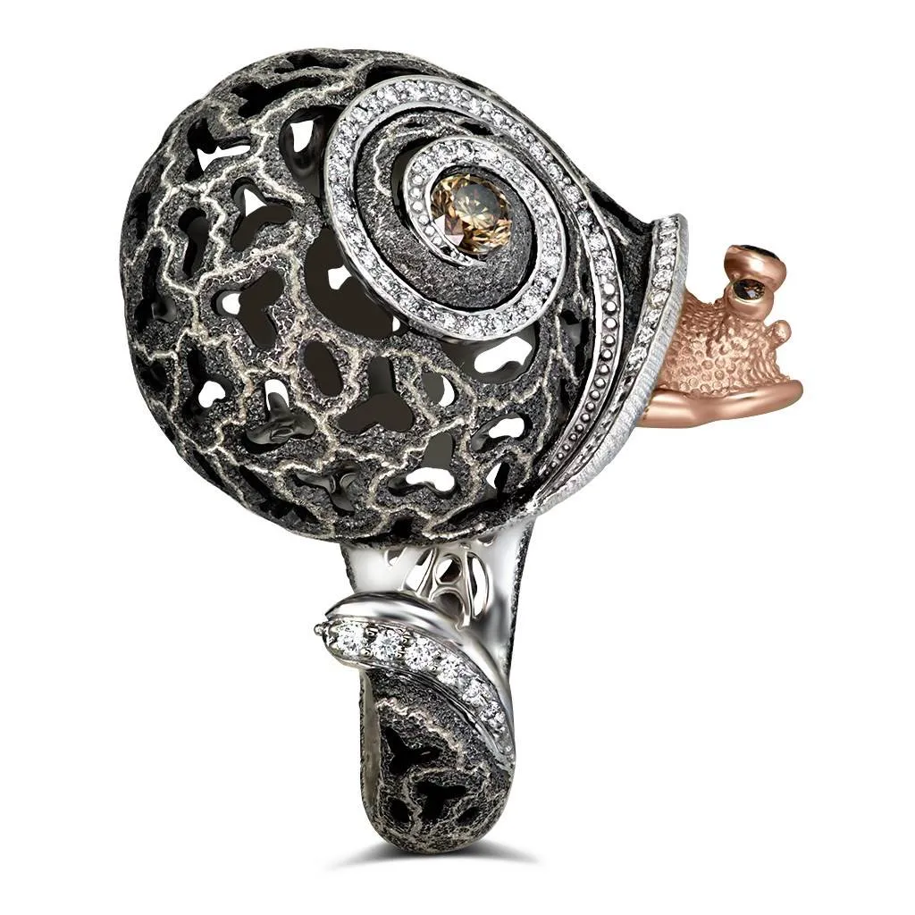 Silver & Gold Grand Codi The Snail Ring with Diamonds