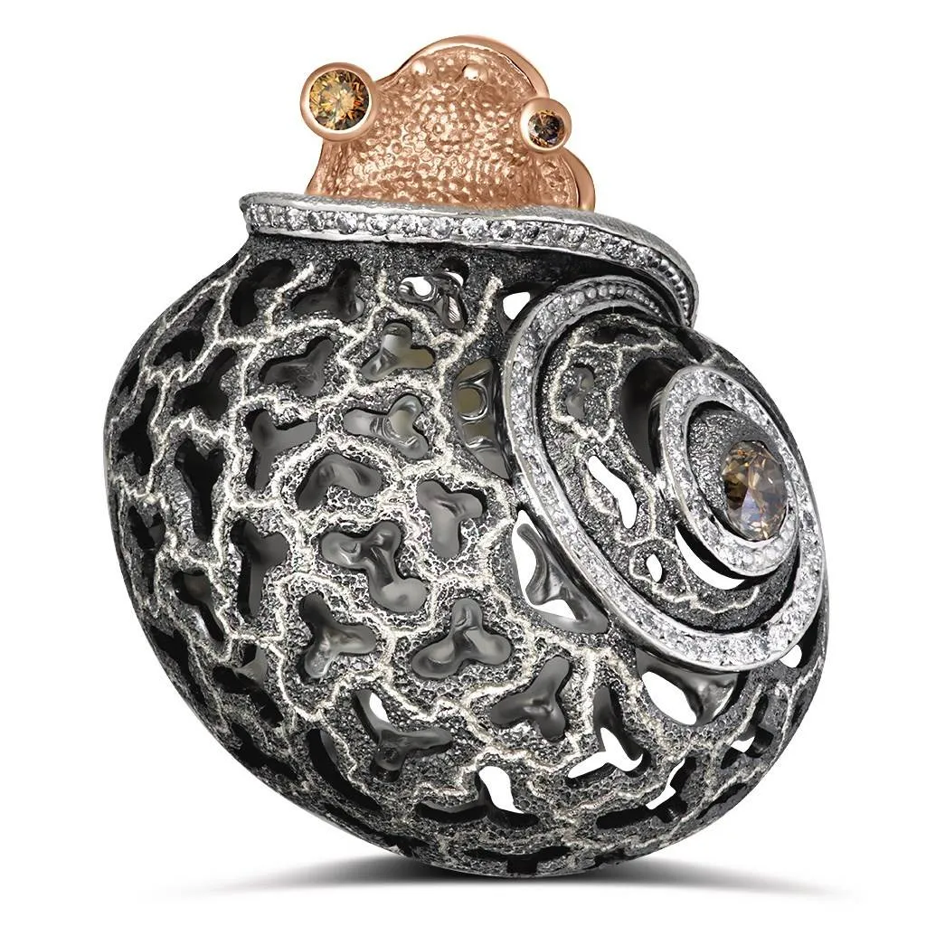 Silver & Gold Grand Codi The Snail Ring with Diamonds