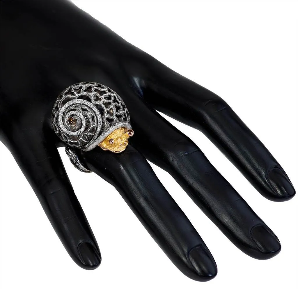 Silver & Gold Grand Codi The Snail Ring with Diamonds