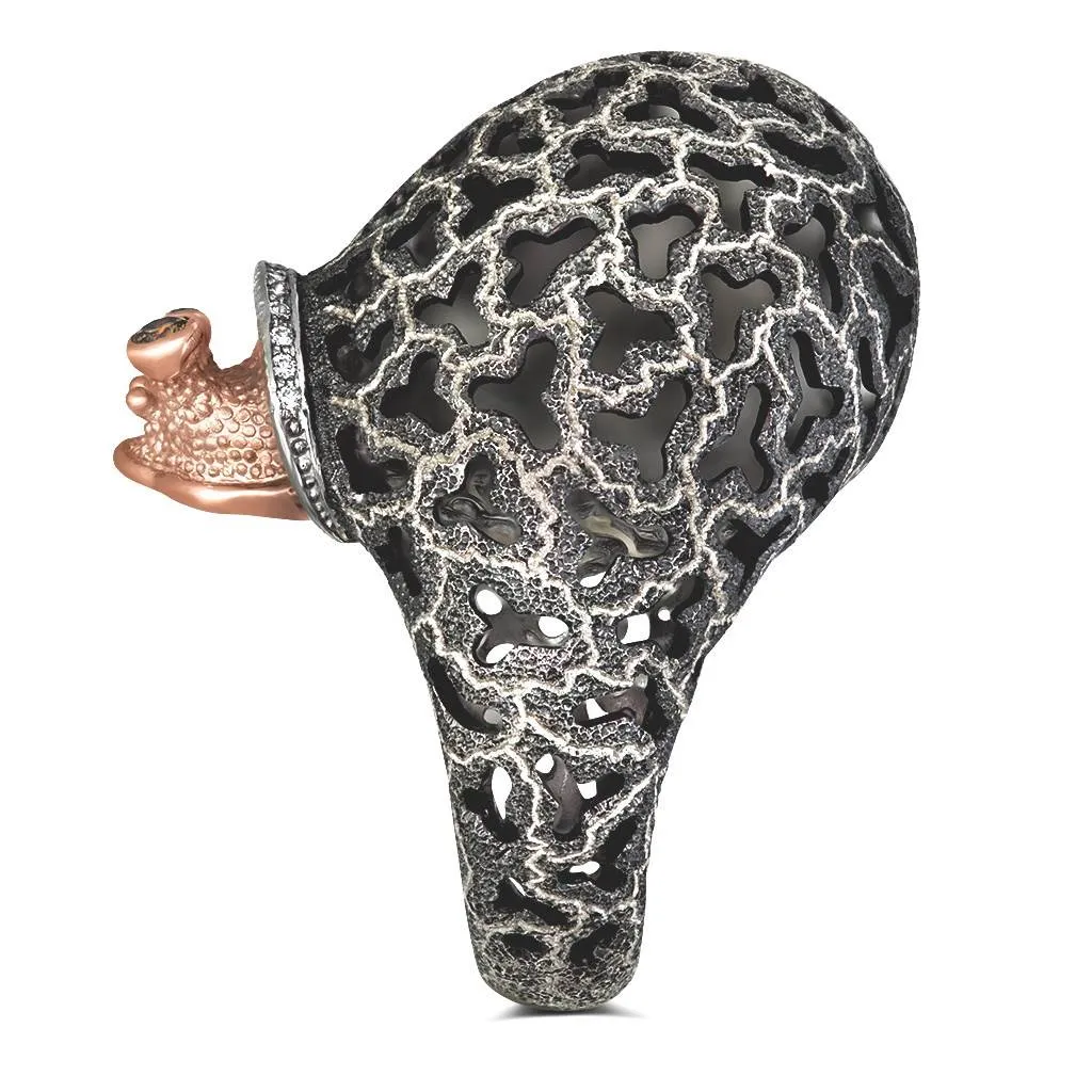 Silver & Gold Grand Codi The Snail Ring with Diamonds