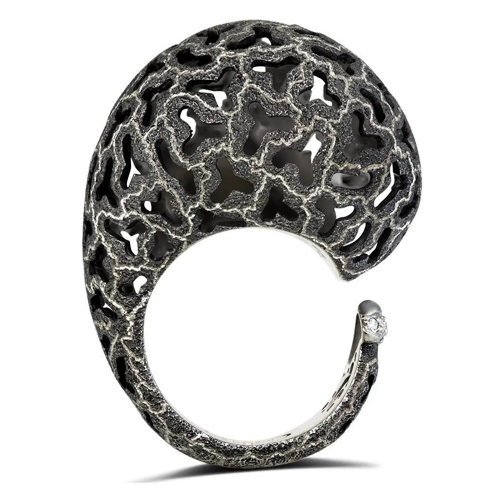 Silver & Gold Grand Codi The Snail Ring with Diamonds
