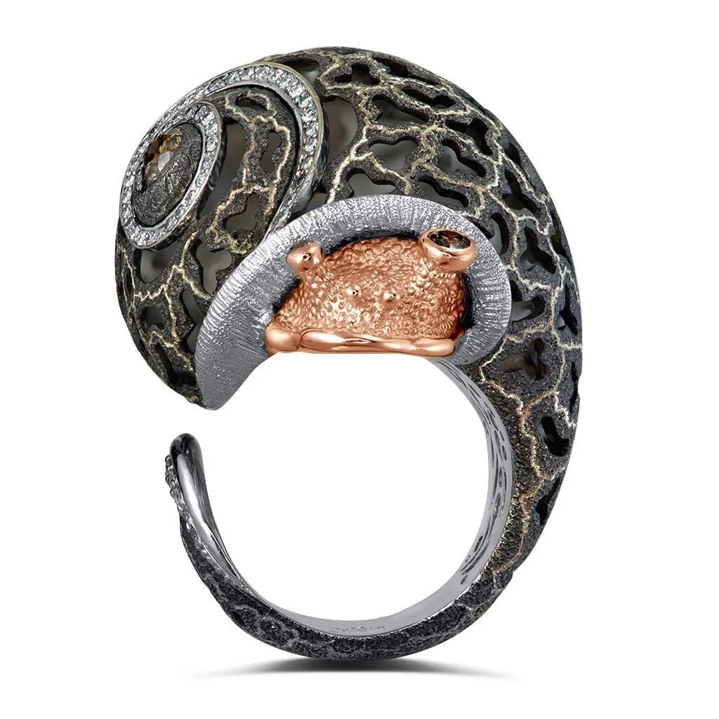 Silver & Gold Grand Codi The Snail Ring with Diamonds