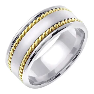 Silver and 14K Two Tone Gold center Hand Braided Cord Ring