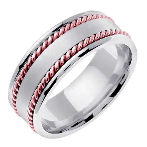 Silver and 14K Two Tone Gold center Hand Braided Cord Ring