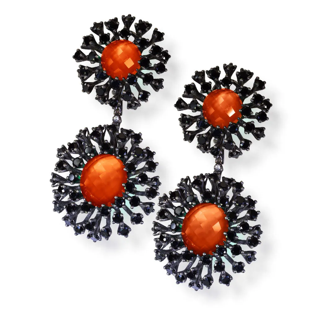 Silver Astra Drop Earrings with Red Agate & Spinel
