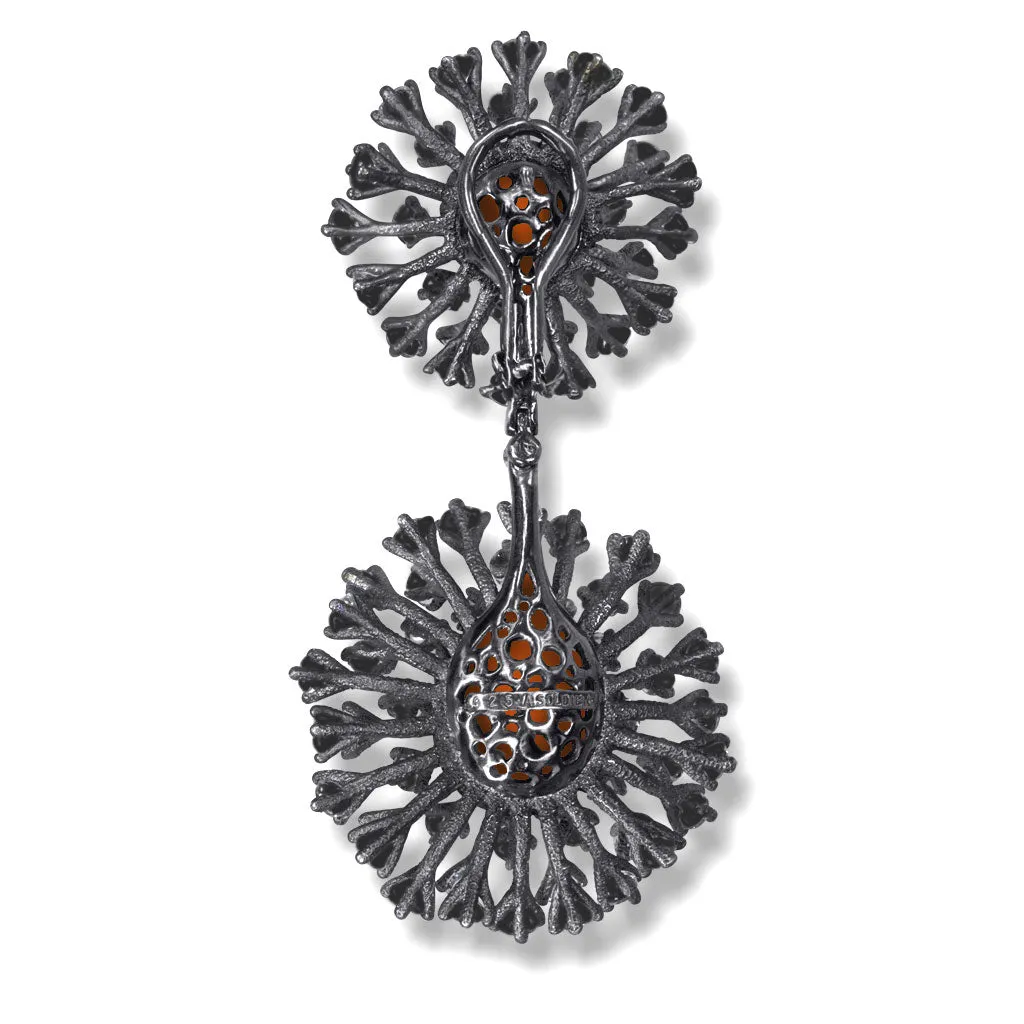 Silver Astra Drop Earrings with Red Agate & Spinel