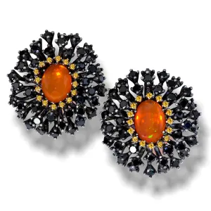 Silver Astra Earrings with Fire Opal, Garnet & Spinel