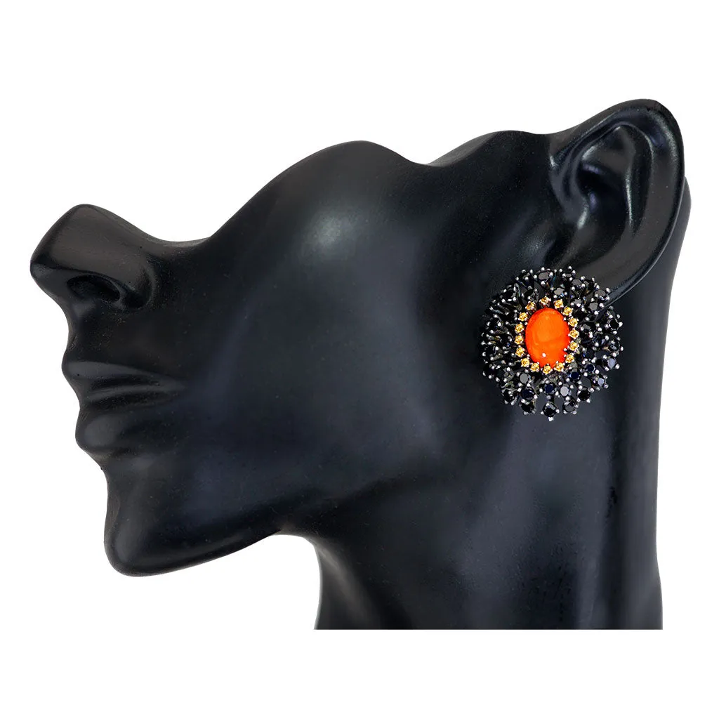 Silver Astra Earrings with Fire Opal, Garnet & Spinel