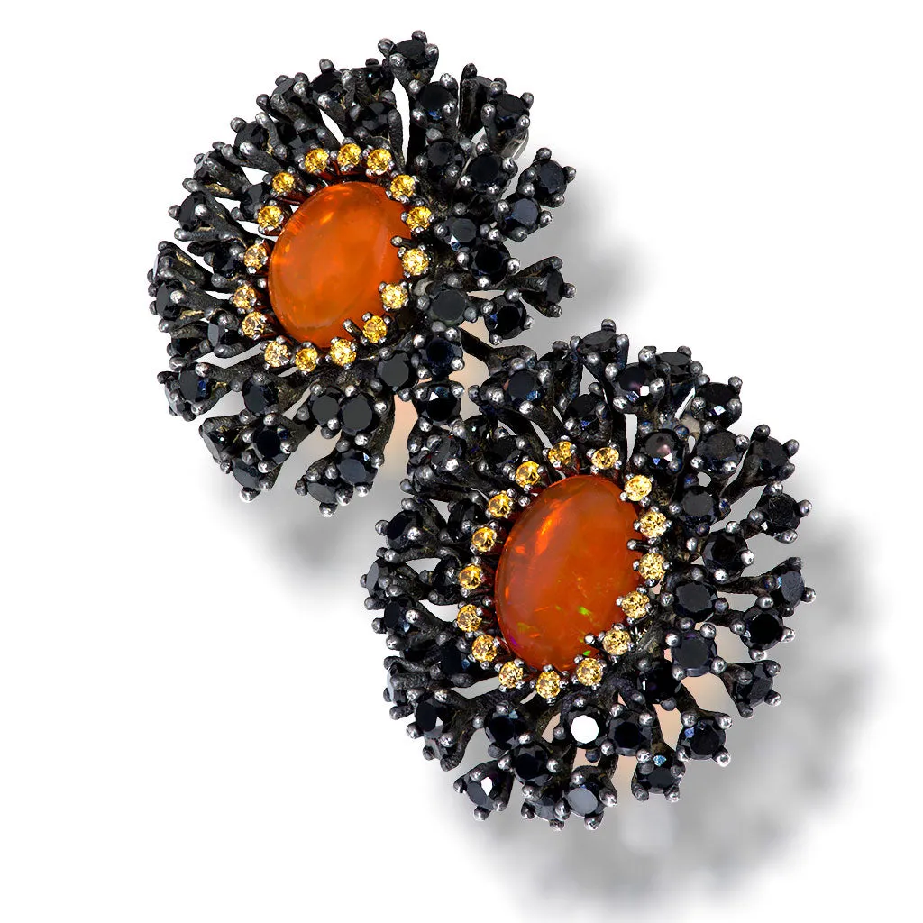 Silver Astra Earrings with Fire Opal, Garnet & Spinel