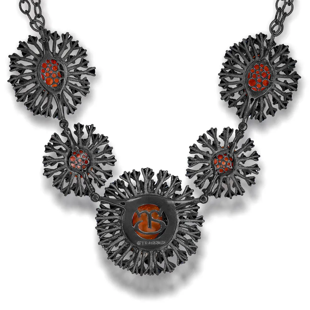 Silver Astra Necklace with Fire Opal, Coral & Spinel