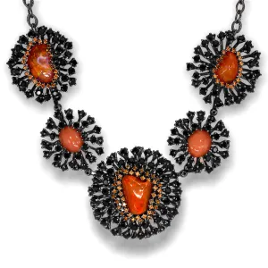 Silver Astra Necklace with Fire Opal, Coral & Spinel