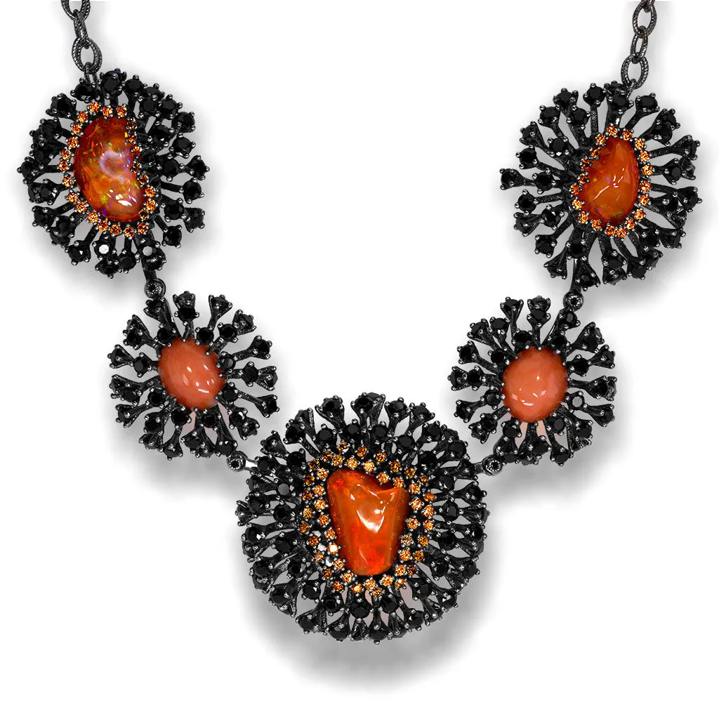 Silver Astra Necklace with Fire Opal, Coral & Spinel
