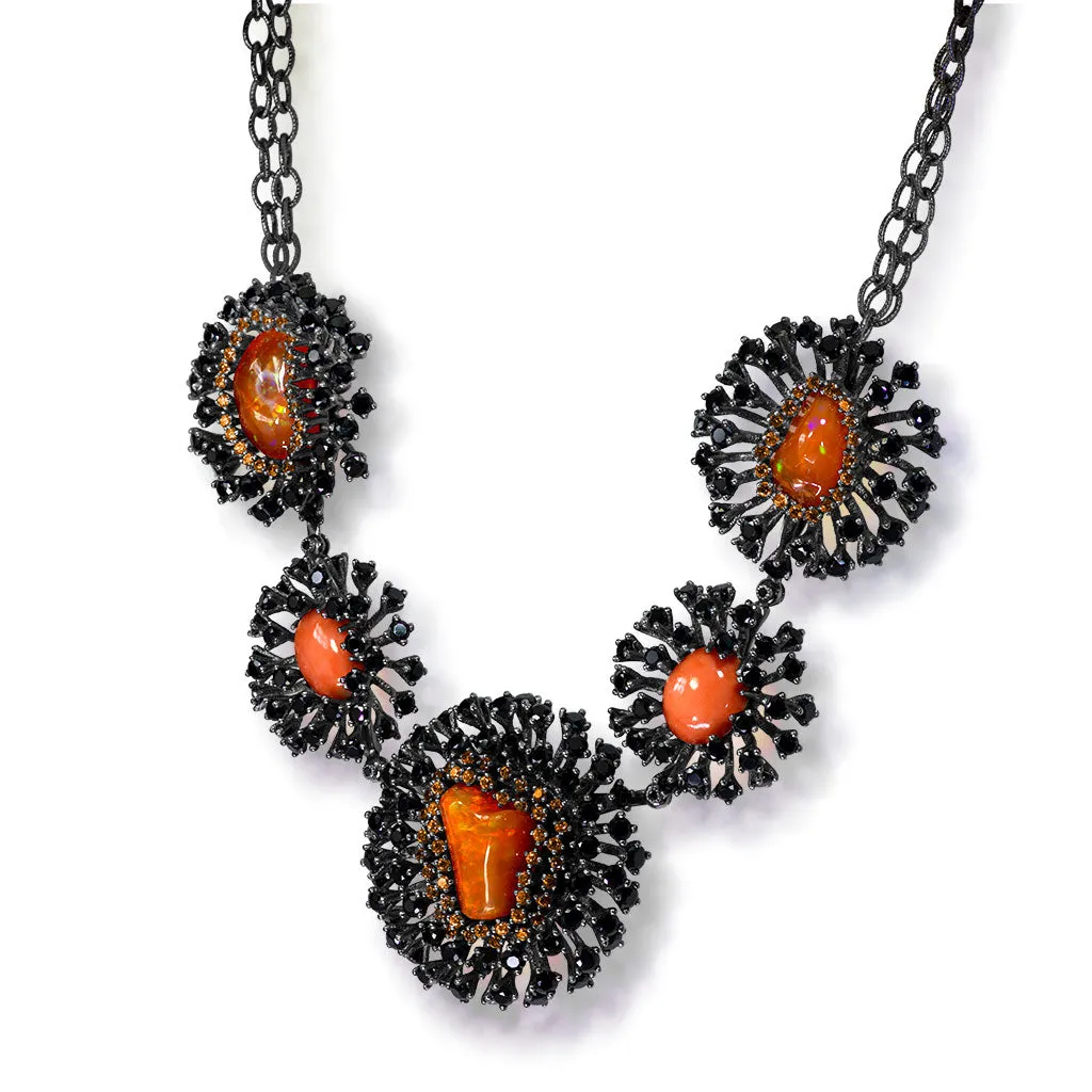 Silver Astra Necklace with Fire Opal, Coral & Spinel