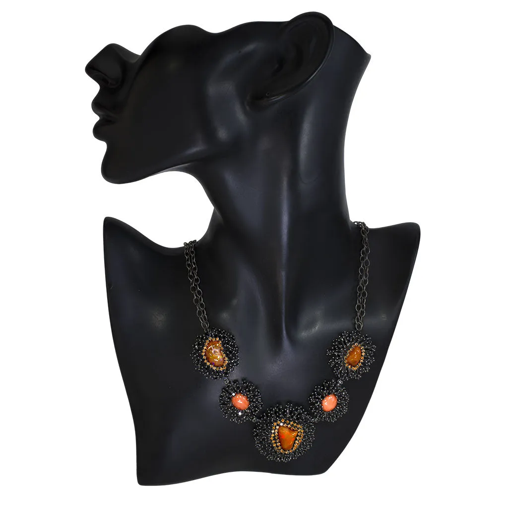 Silver Astra Necklace with Fire Opal, Coral & Spinel
