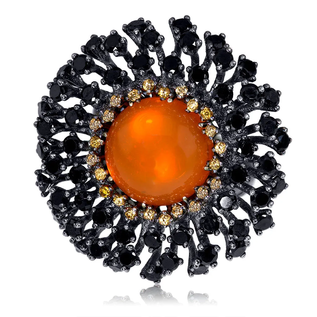 Silver Astra Ring with Fire Opal, Garnet & Spinel