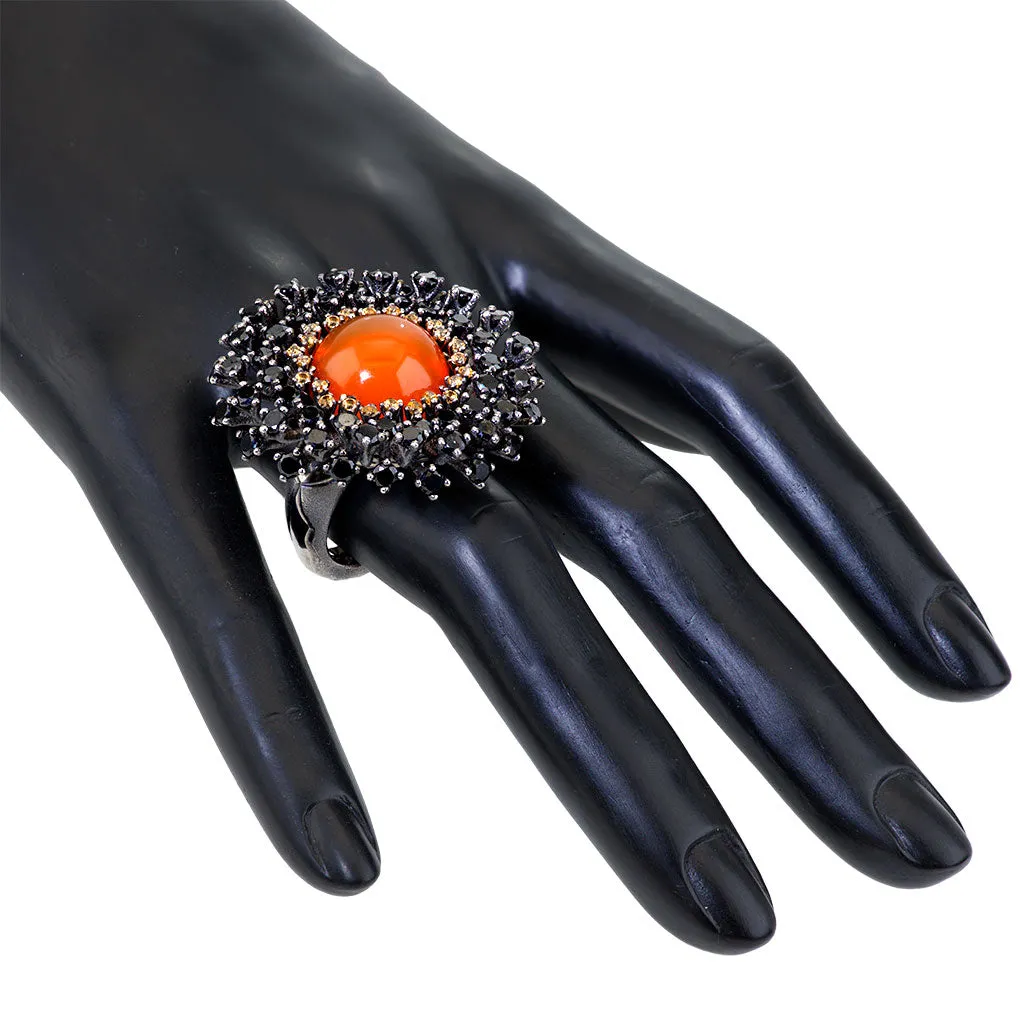 Silver Astra Ring with Fire Opal, Garnet & Spinel