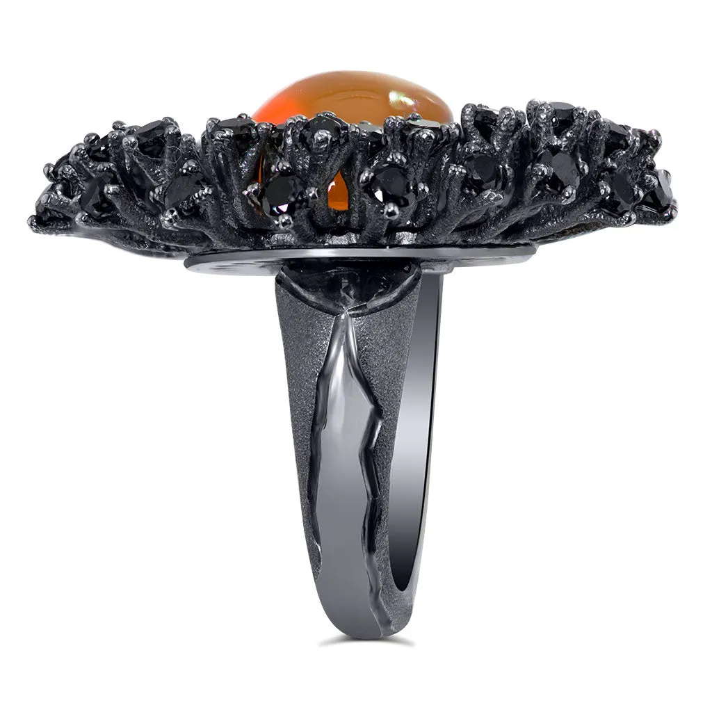 Silver Astra Ring with Fire Opal, Garnet & Spinel