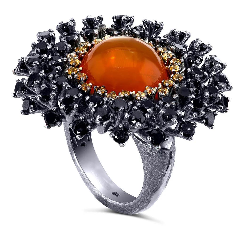 Silver Astra Ring with Fire Opal, Garnet & Spinel