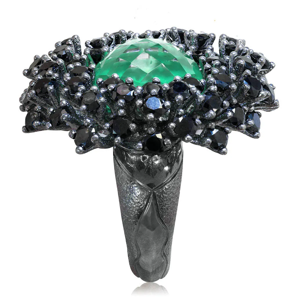 Silver Astra Ring with Green Agate Quartz & Spinel