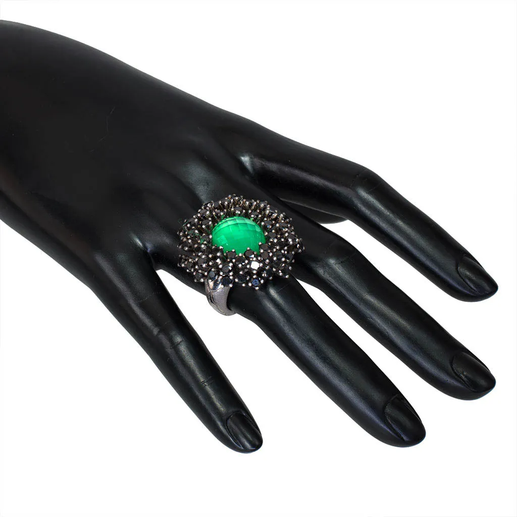 Silver Astra Ring with Green Agate Quartz & Spinel