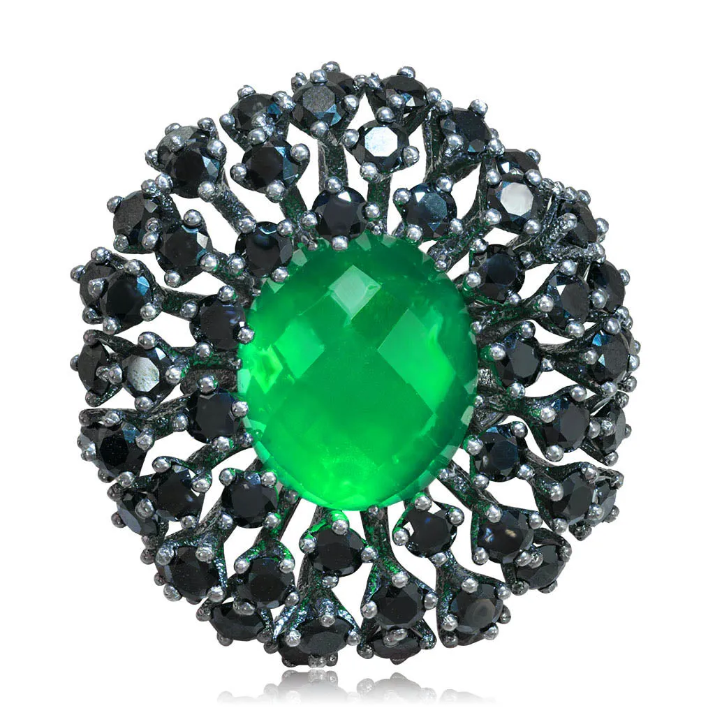 Silver Astra Ring with Green Agate Quartz & Spinel