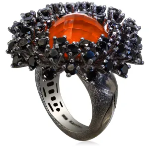 Silver Astra Ring with Red Agate Quartz & Black Spinel