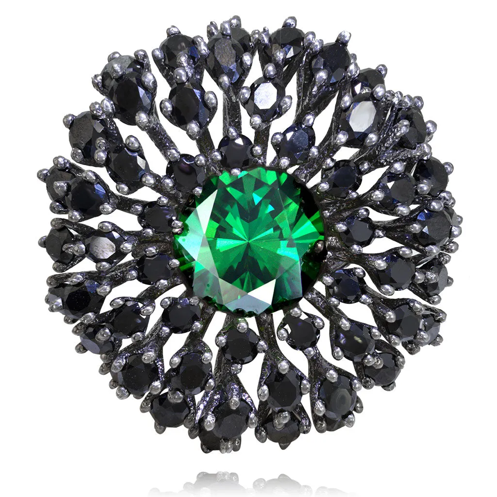Silver Astra Ring with Swarovski Green Crystal & Spinel